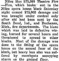 Niles Opera House - 24 February 1927 Article On Fire (newer photo)